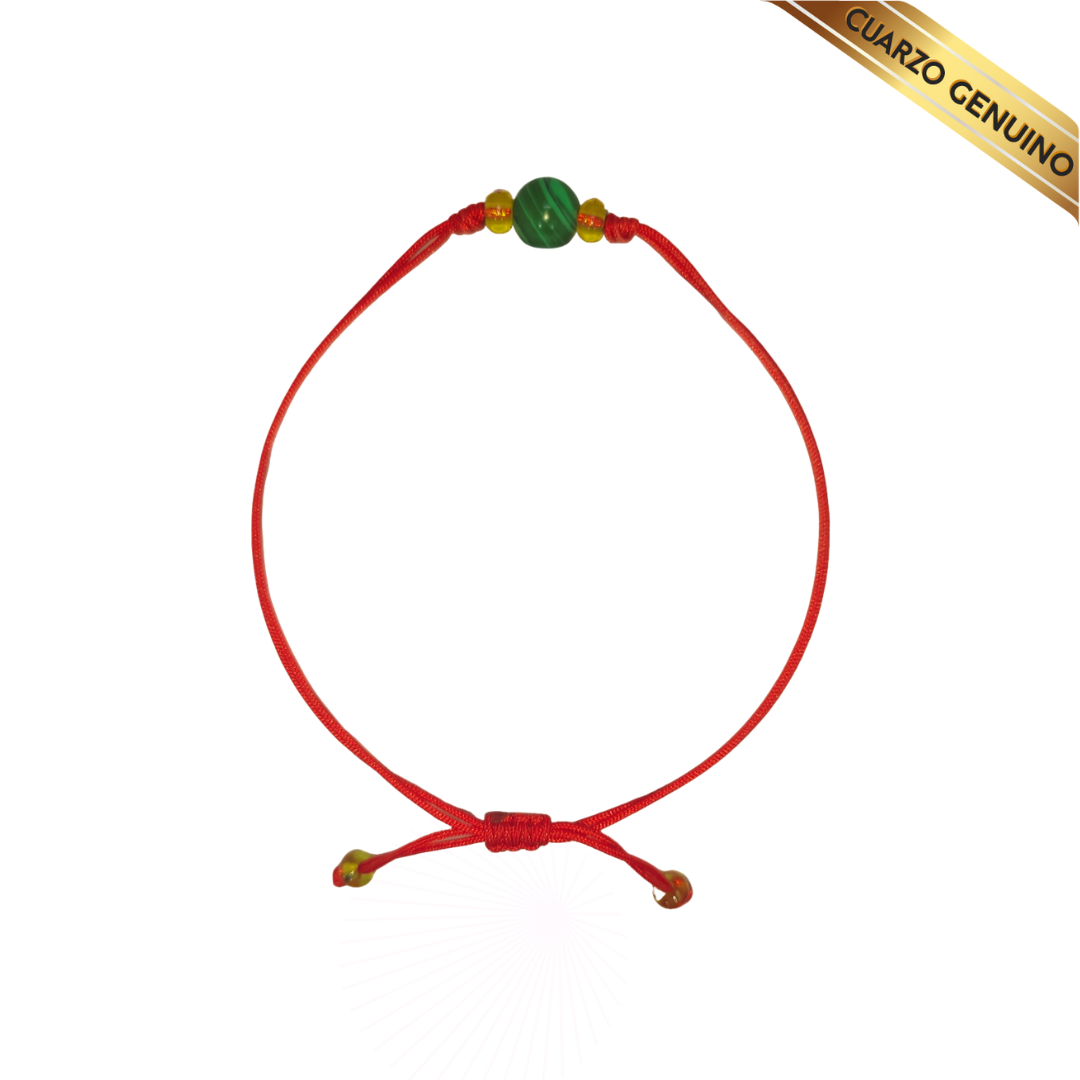 Pulsera Hilo Rojo Liso 1 Cuarzo Malaquita Verde