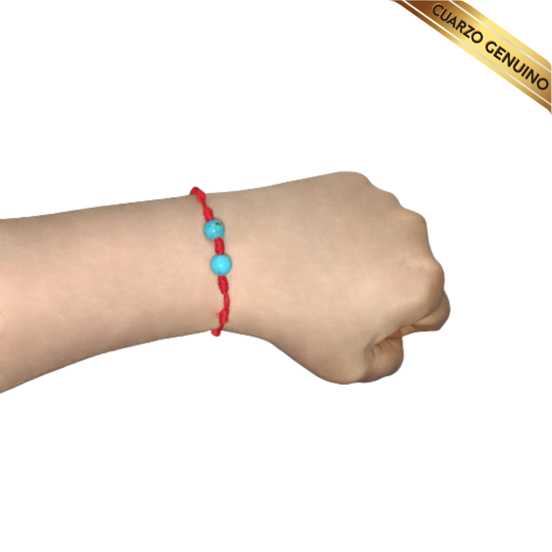 Pulsera Hilo Rojo 7 Nudos Sencillo 2 Cuarzo Turquesa