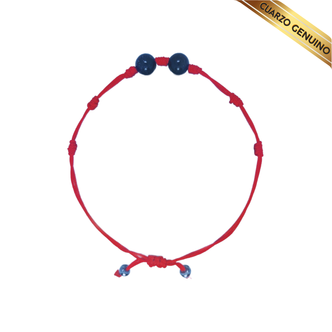 Pulsera Hilo Rojo 7 Nudos Sencillo 2 Cuarzo Aventurina Azul