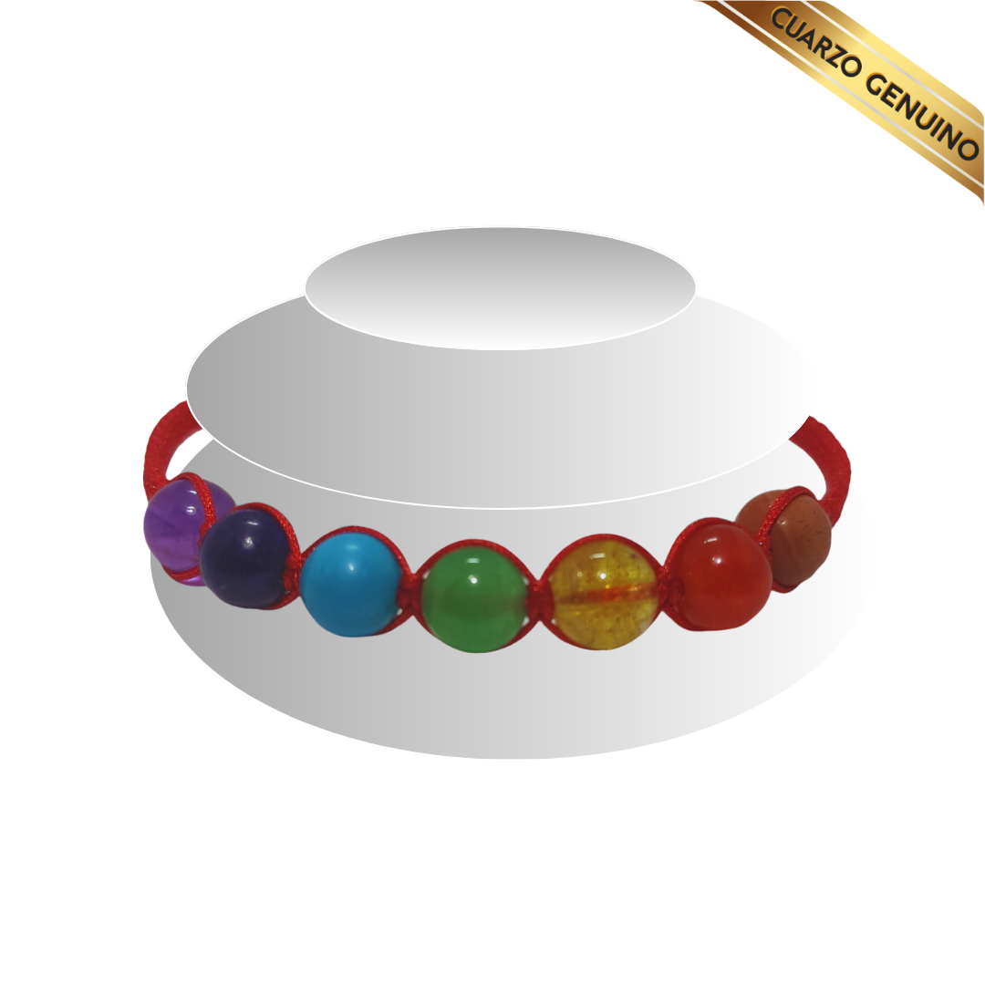 Pulsera Cuarzos 7 Chakras con Hilo Rojo Tejido | N° 8 Caballero