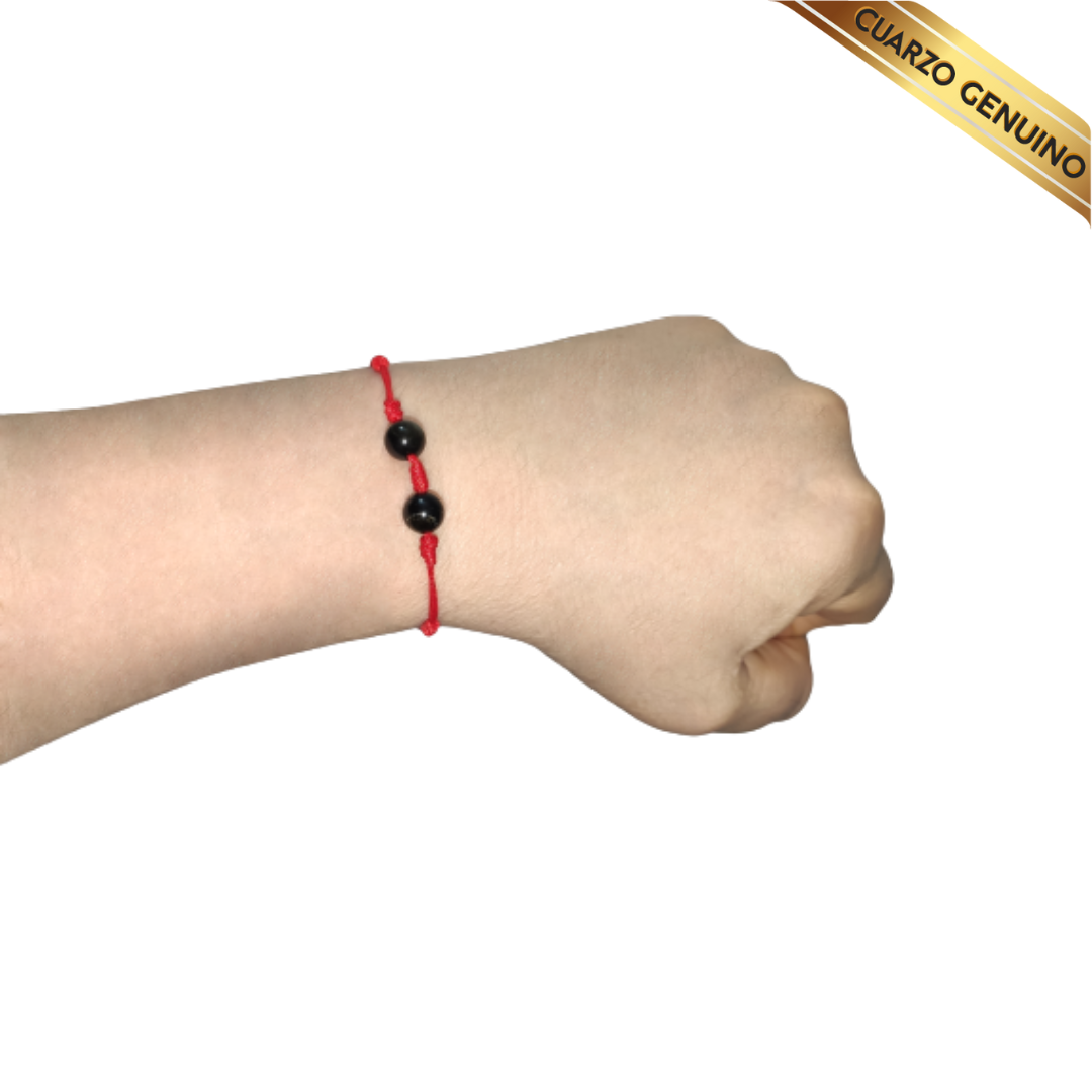 Pulsera Hilo Rojo 7 Nudos Sencillo 2 Cuarzo Obsidiana Negra