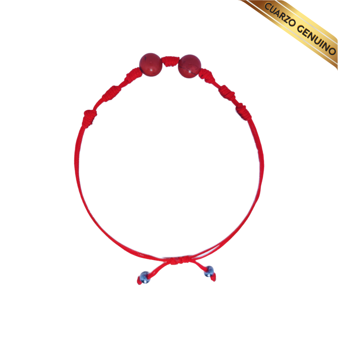 Pulsera Hilo Rojo 7 Nudos Sencillo 2 Cuarzo Jaspe Rojo