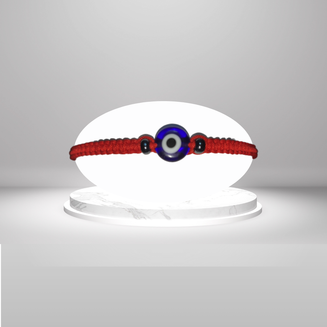 Pulsera Ojo Turco Azul con Hilo Rojo Tejido