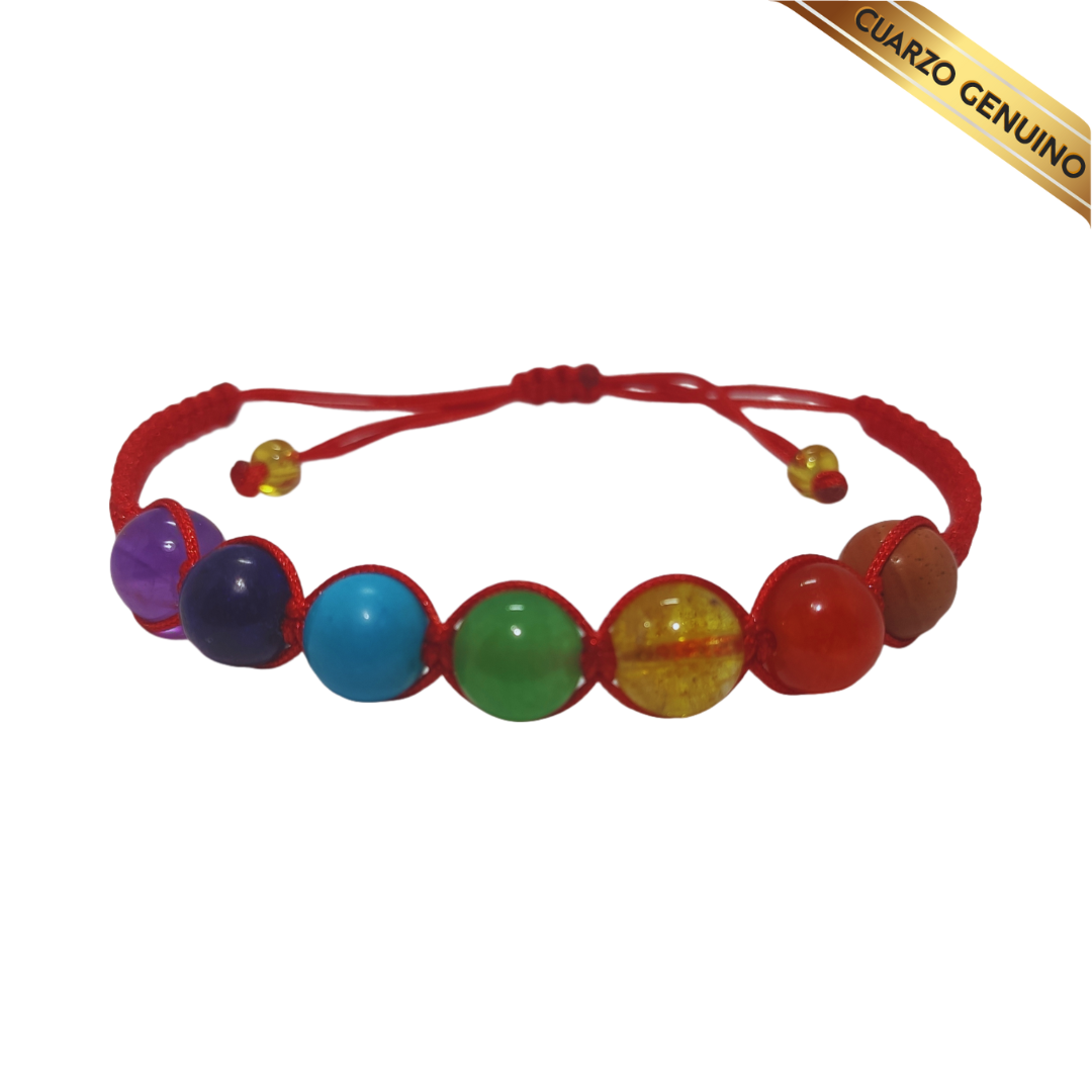 Pulsera Cuarzos 7 Chakras con Hilo Rojo Tejido | N° 8 Dama