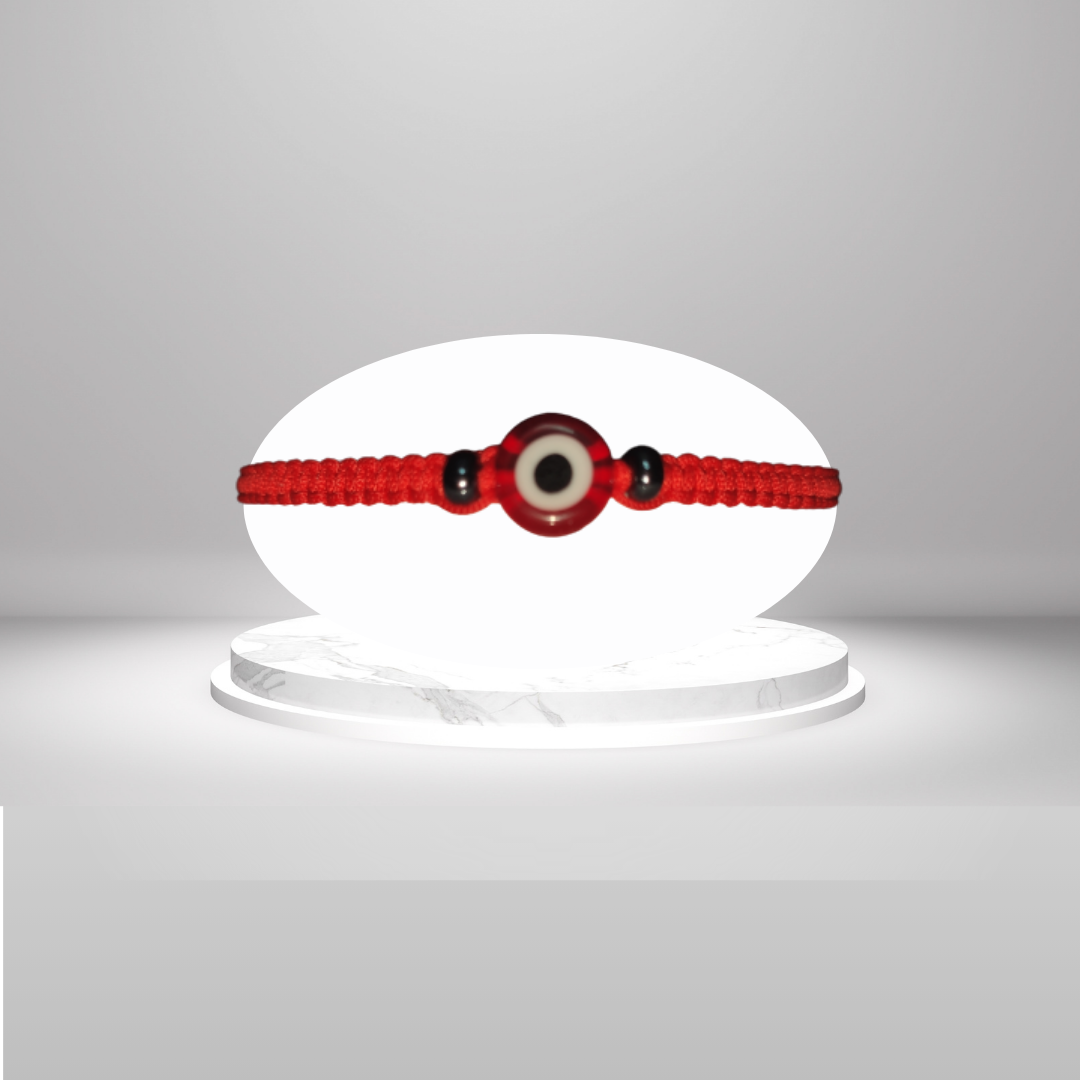 Pulsera Ojo Turco Rojo con Hilo Rojo Tejido