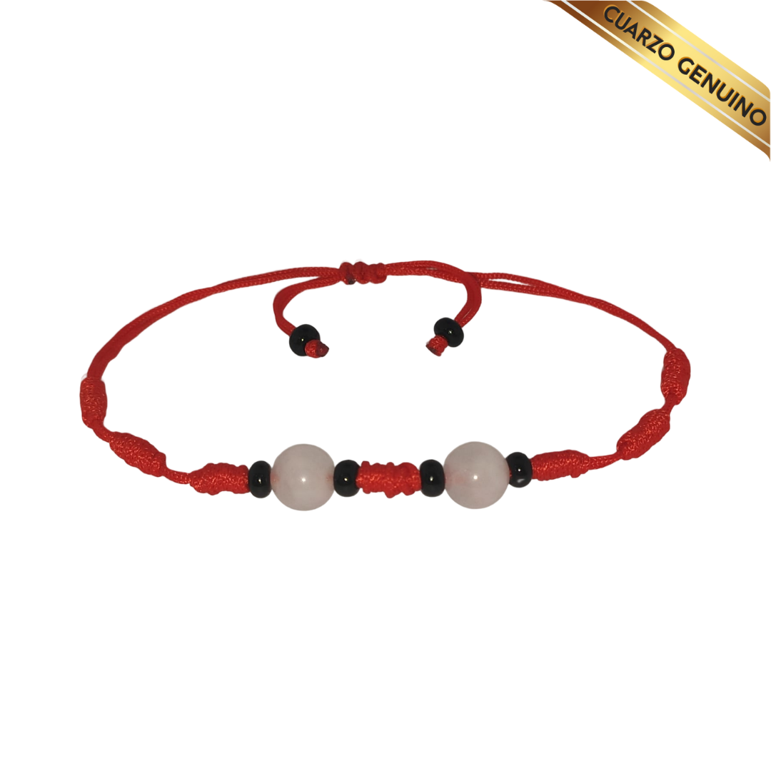 Pulsera Hilo Rojo 7 Nudos 2 Cuarzo Rosa (6 Chaquira Negra)