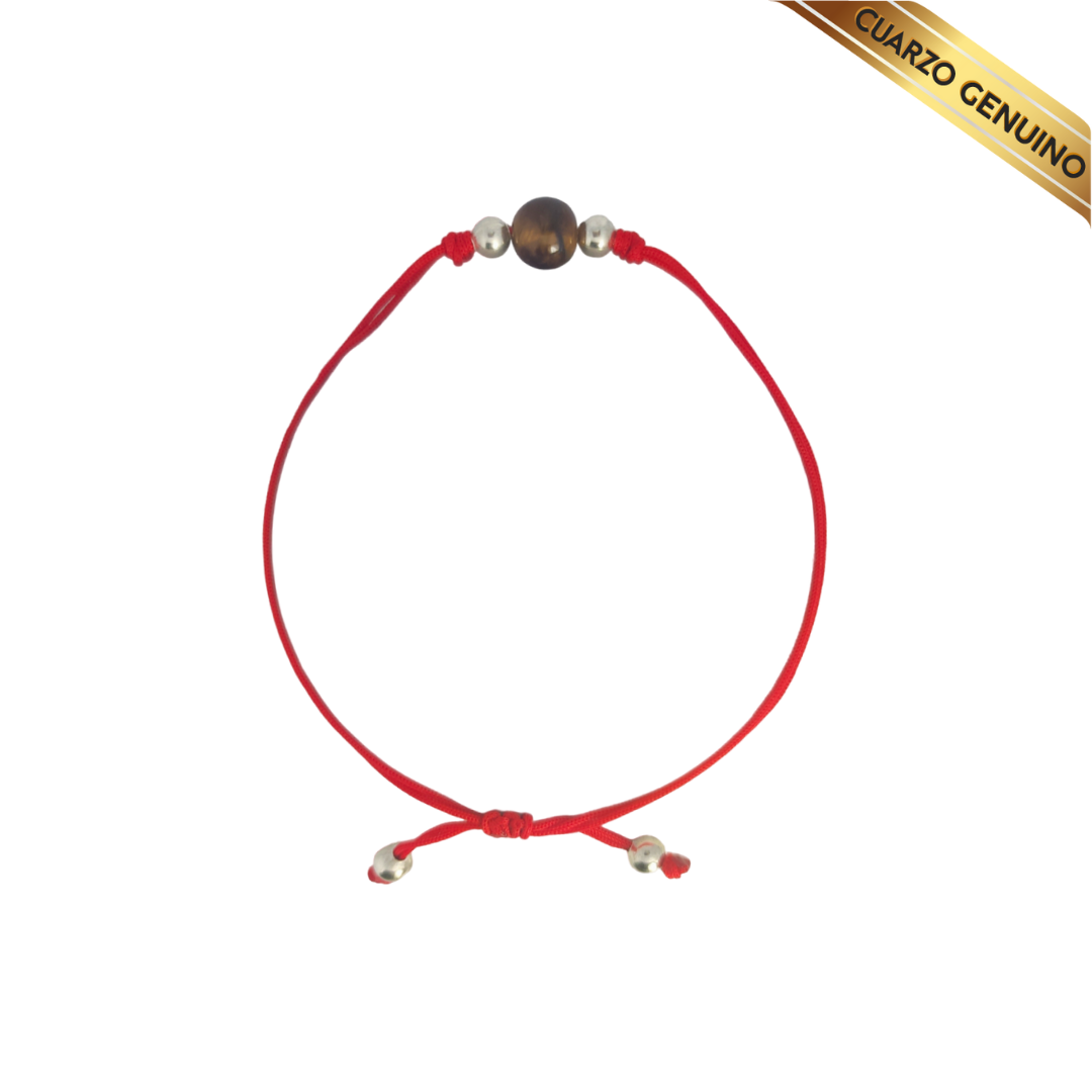 Pulsera Hilo Rojo Liso 1 Cuarzo Ojo de Tigre