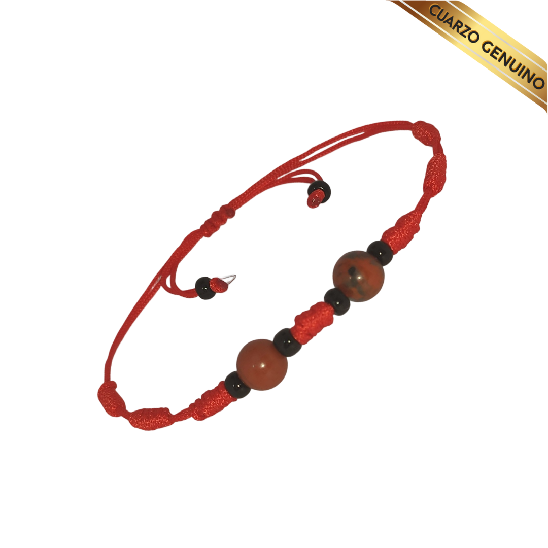 Pulsera Hilo Rojo 7 Nudos 2 Cuarzo Jaspe Rojo (6 Chaquira Negra)