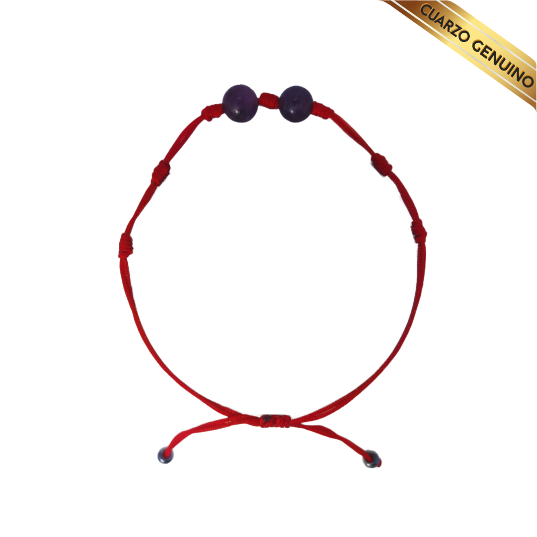Pulsera Hilo Rojo 7 Nudos Sencillo 2 Cuarzo Amatista