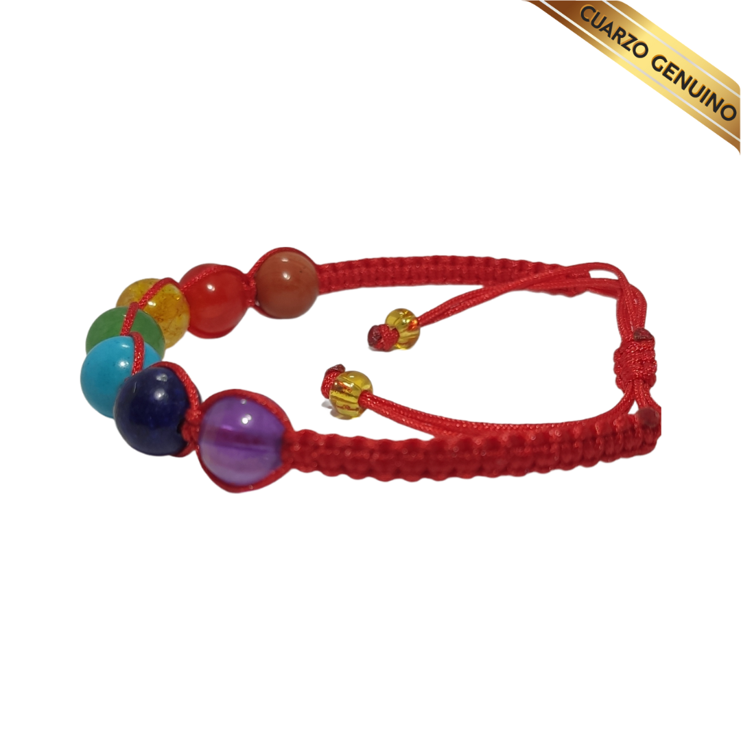 Pulsera Cuarzos 7 Chakras con Hilo Rojo Tejido | N° 8 Dama