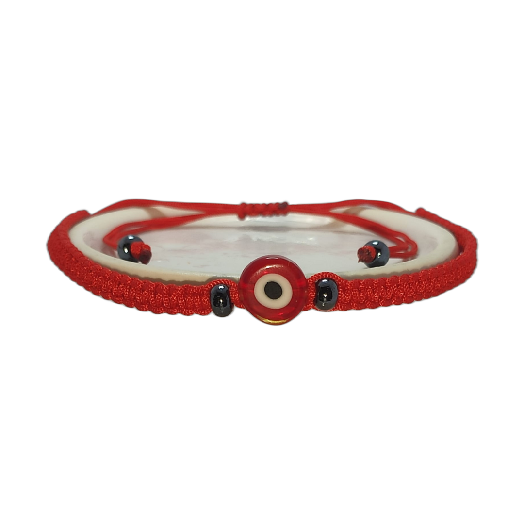 Pulsera Ojo Turco Rojo con Hilo Rojo Tejido
