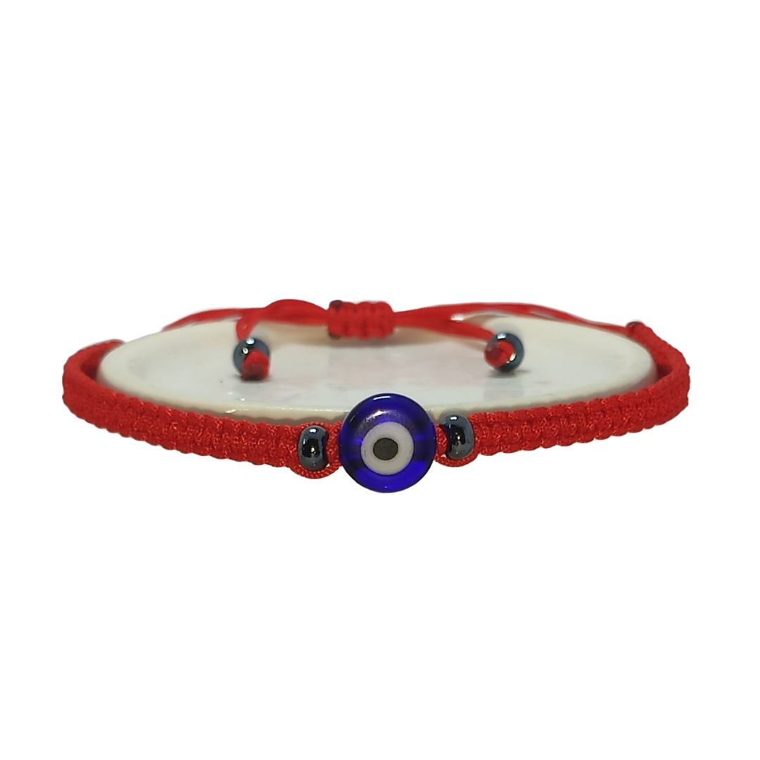 Pulsera Ojo Turco Azul con Hilo Rojo Tejido