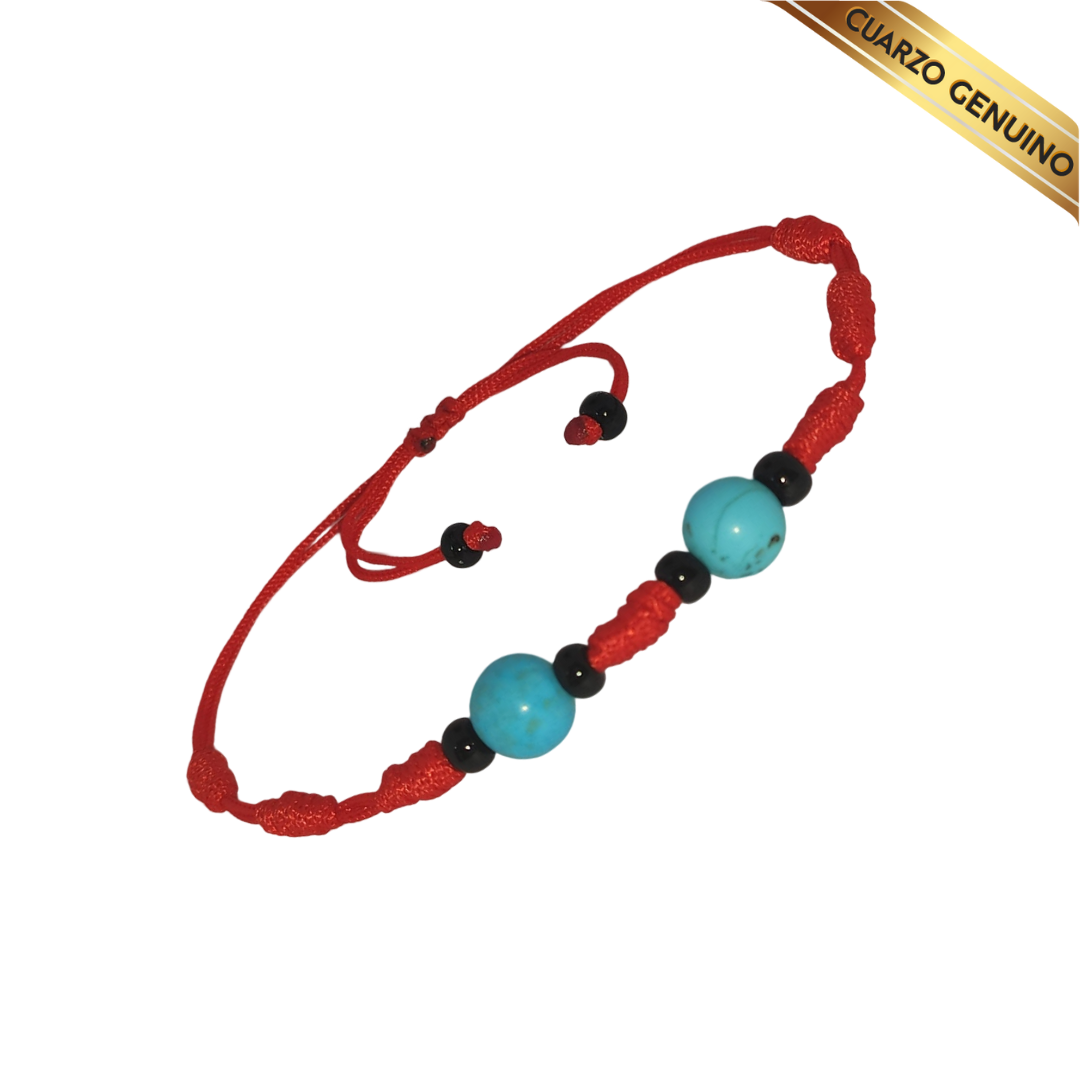 Pulsera Hilo Rojo 7 Nudos 2 Cuarzo Turquesa (6 Chaquira Negra)