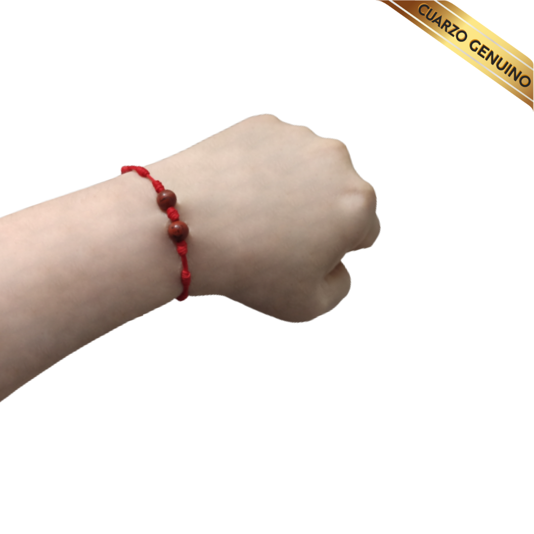 Pulsera Hilo Rojo 7 Nudos Sencillo 2 Cuarzo Jaspe Rojo