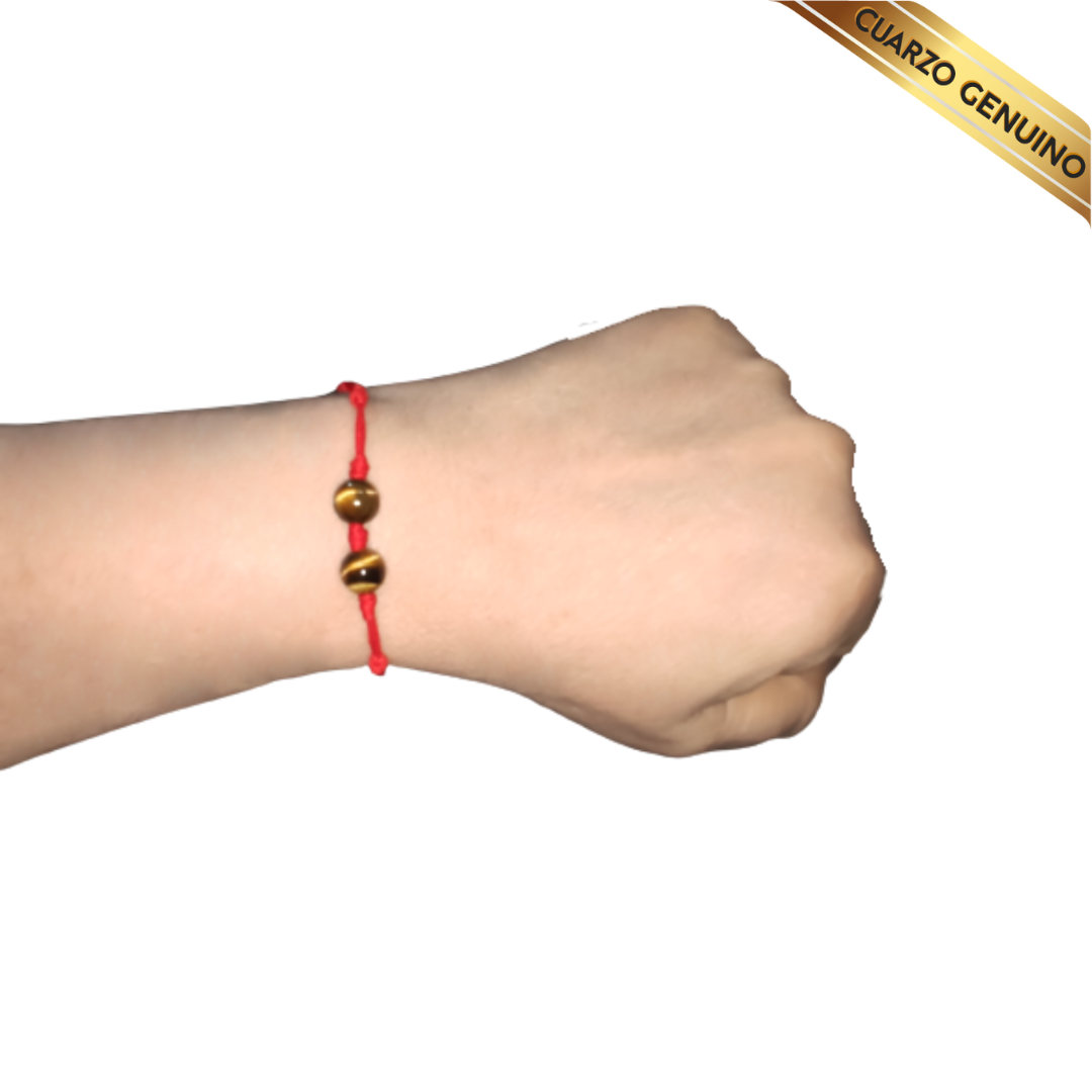 Pulsera Hilo Rojo 7 Nudos Sencillo 2 Cuarzo Ojo de Tigre