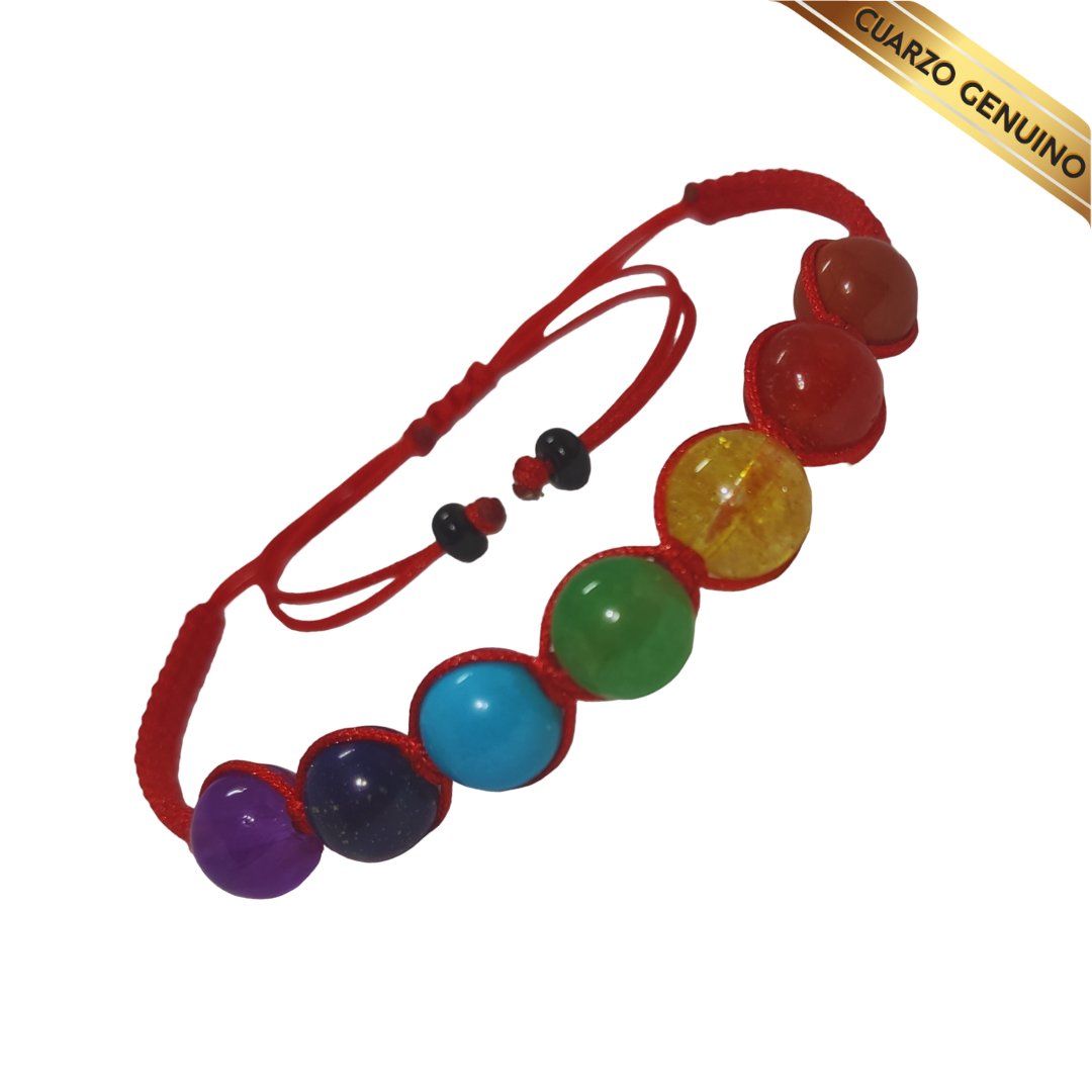 Pulsera Cuarzos 7 Chakras con Hilo Rojo Tejido | N° 8 Caballero