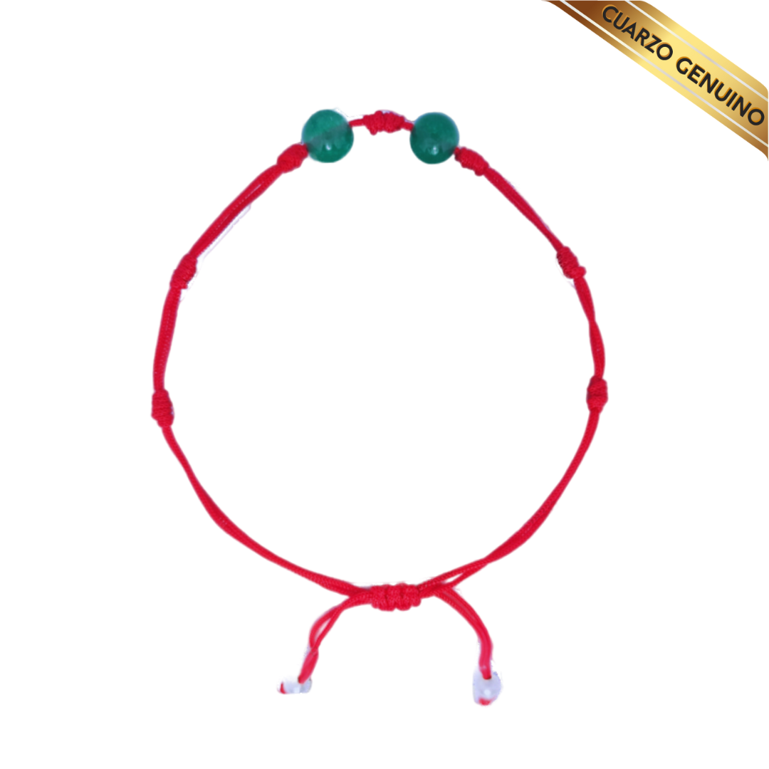 Pulsera Hilo Rojo 7 Nudos Sencillo 2 Cuarzo Jaspe Verde