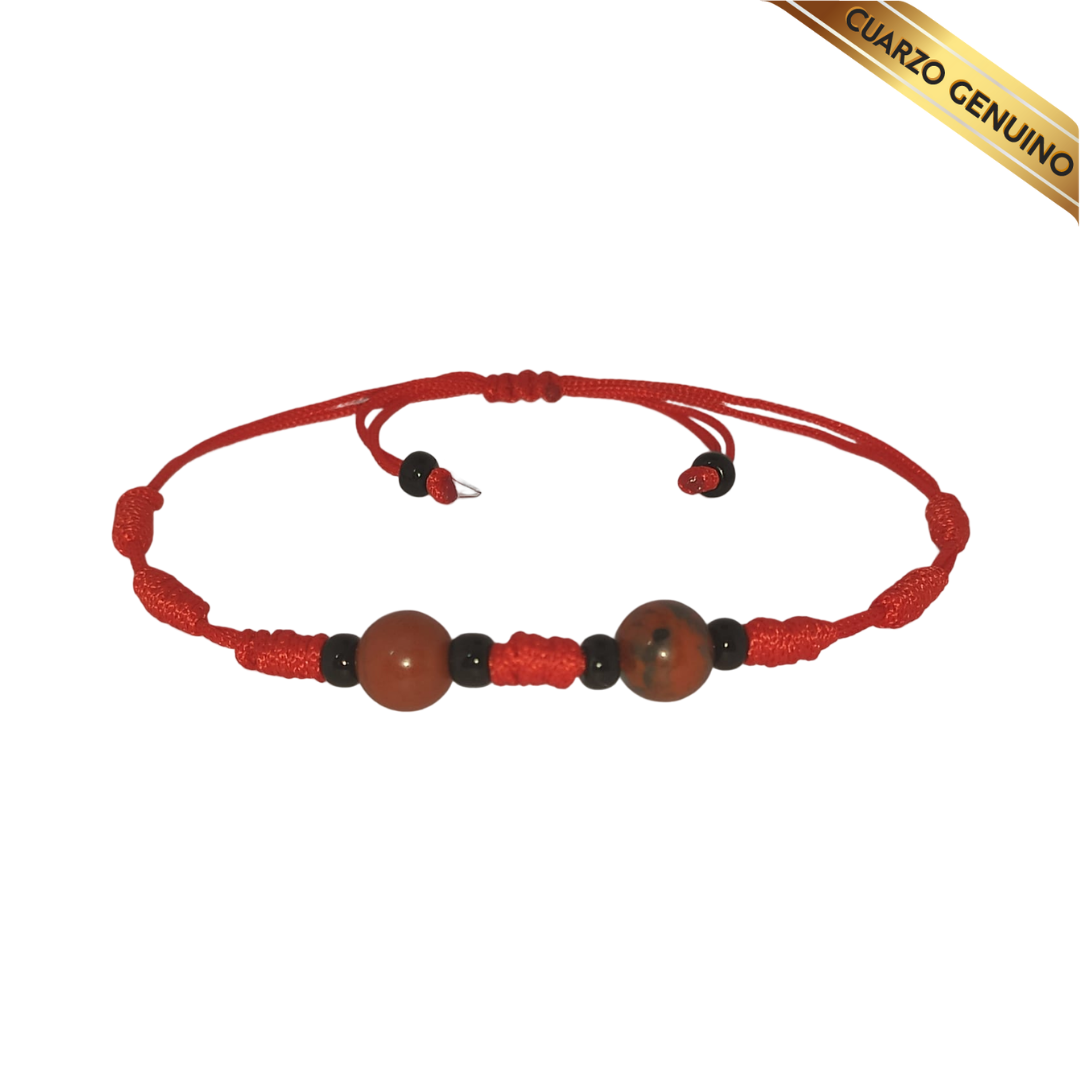 Pulsera Hilo Rojo 7 Nudos 2 Cuarzo Jaspe Rojo (6 Chaquira Negra)