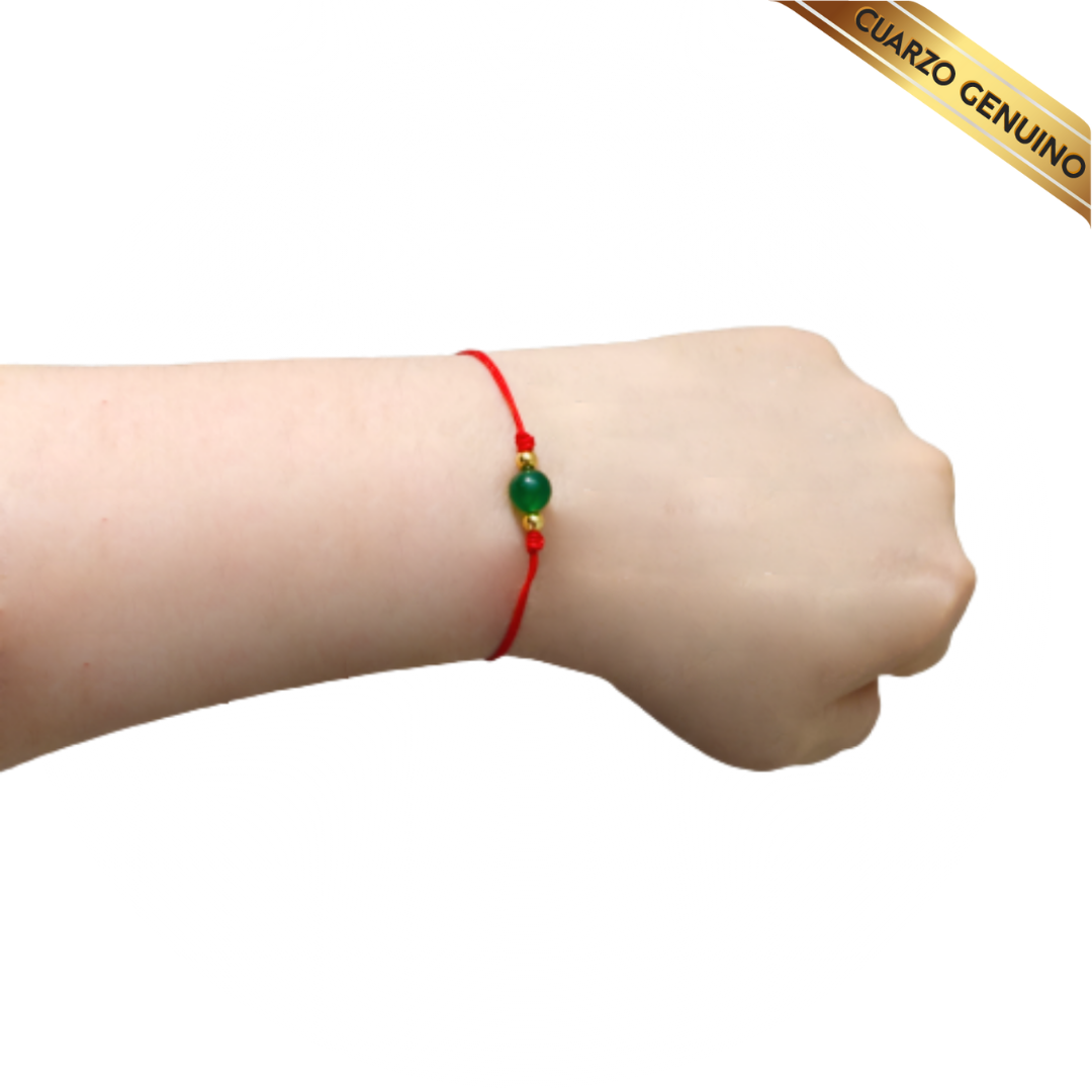 Pulsera Hilo Rojo Liso 1 Cuarzo Jaspe Verde