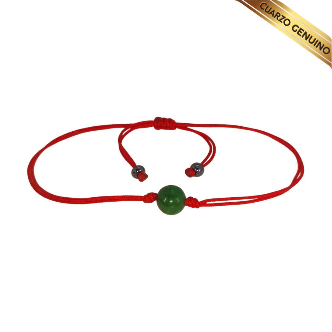 Pulsera Hilo Rojo Liso 1 Cuarzo Jaspe Verde
