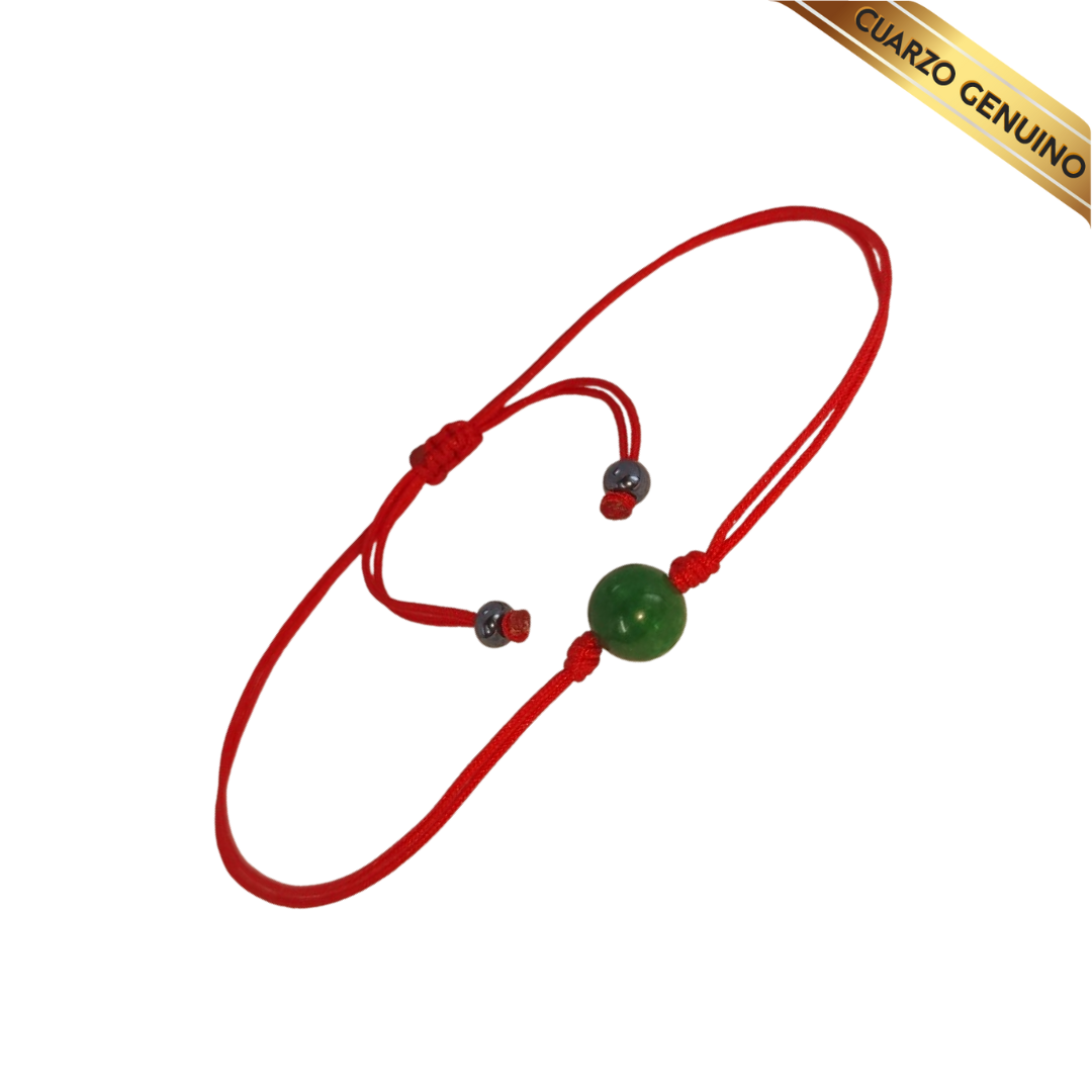 Pulsera Hilo Rojo Liso 1 Cuarzo Jaspe Verde