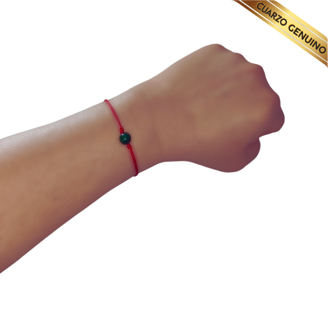 Pulsera Hilo Rojo Liso 1 Cuarzo Jaspe Verde