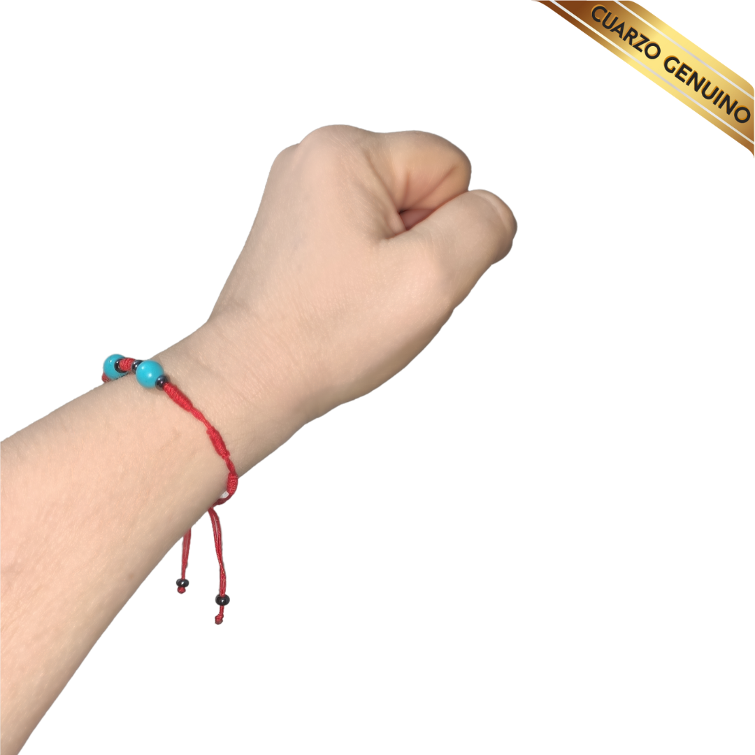 Pulsera Hilo Rojo 7 Nudos 2 Cuarzo Turquesa (6 Chaquira Negra)
