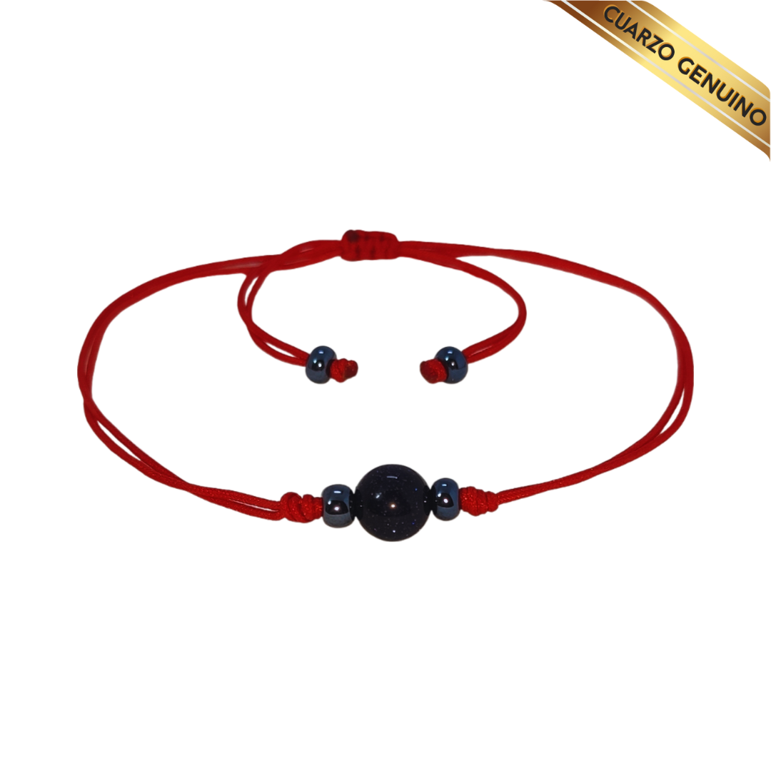 Pulsera Hilo Rojo Liso 1 Cuarzo Aventurina Azul