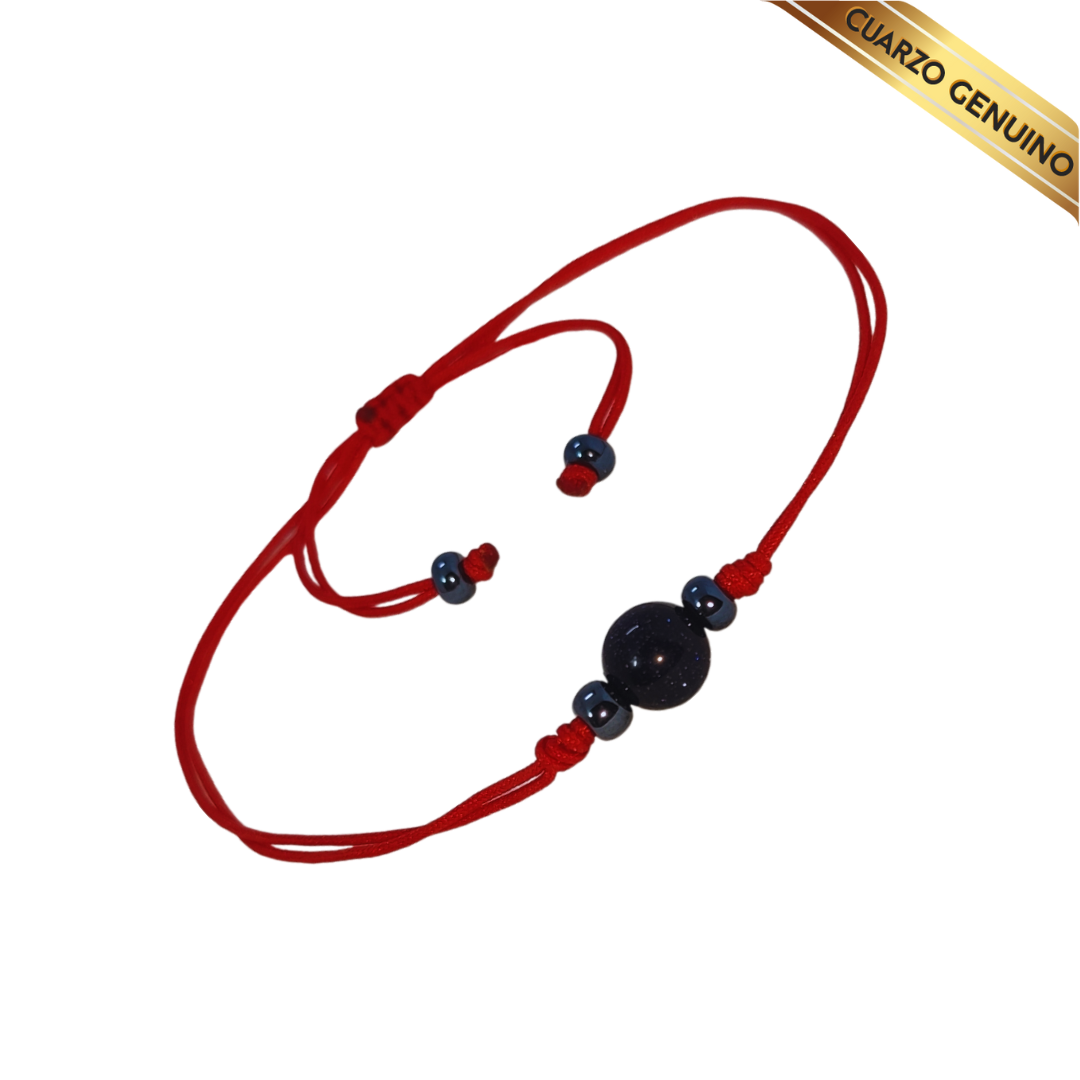 Pulsera Hilo Rojo Liso 1 Cuarzo Aventurina Azul