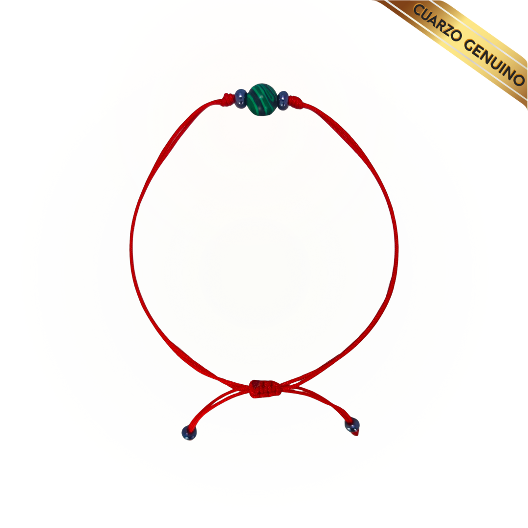 Pulsera Hilo Rojo Liso 1 Cuarzo Malaquita Verde