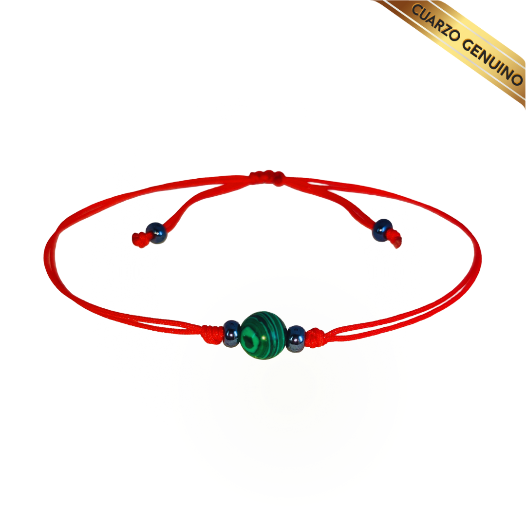 Pulsera Hilo Rojo Liso 1 Cuarzo Malaquita Verde