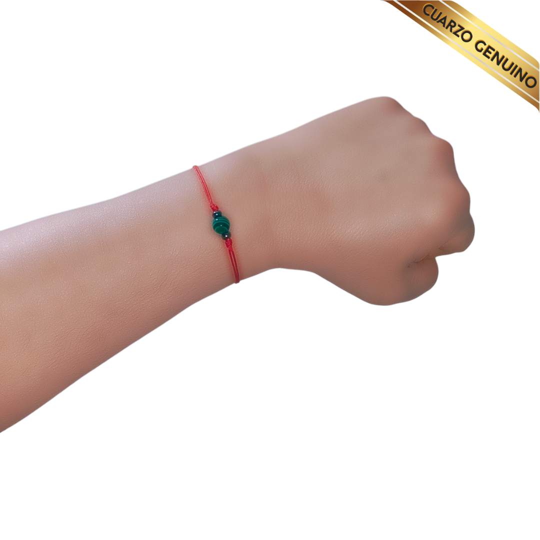 Pulsera Hilo Rojo Liso 1 Cuarzo Malaquita Verde