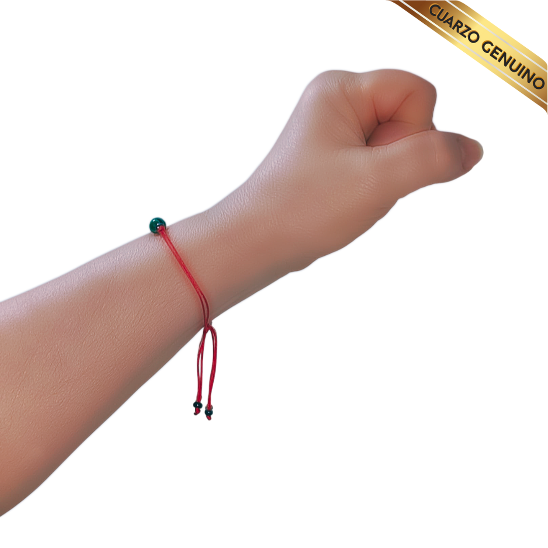 Pulsera Hilo Rojo Liso 1 Cuarzo Malaquita Verde
