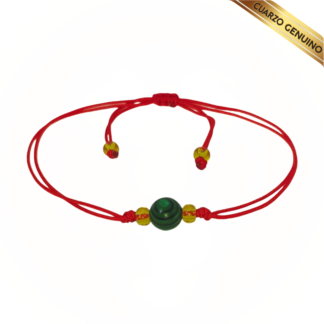 Pulsera Hilo Rojo Liso 1 Cuarzo Malaquita Verde