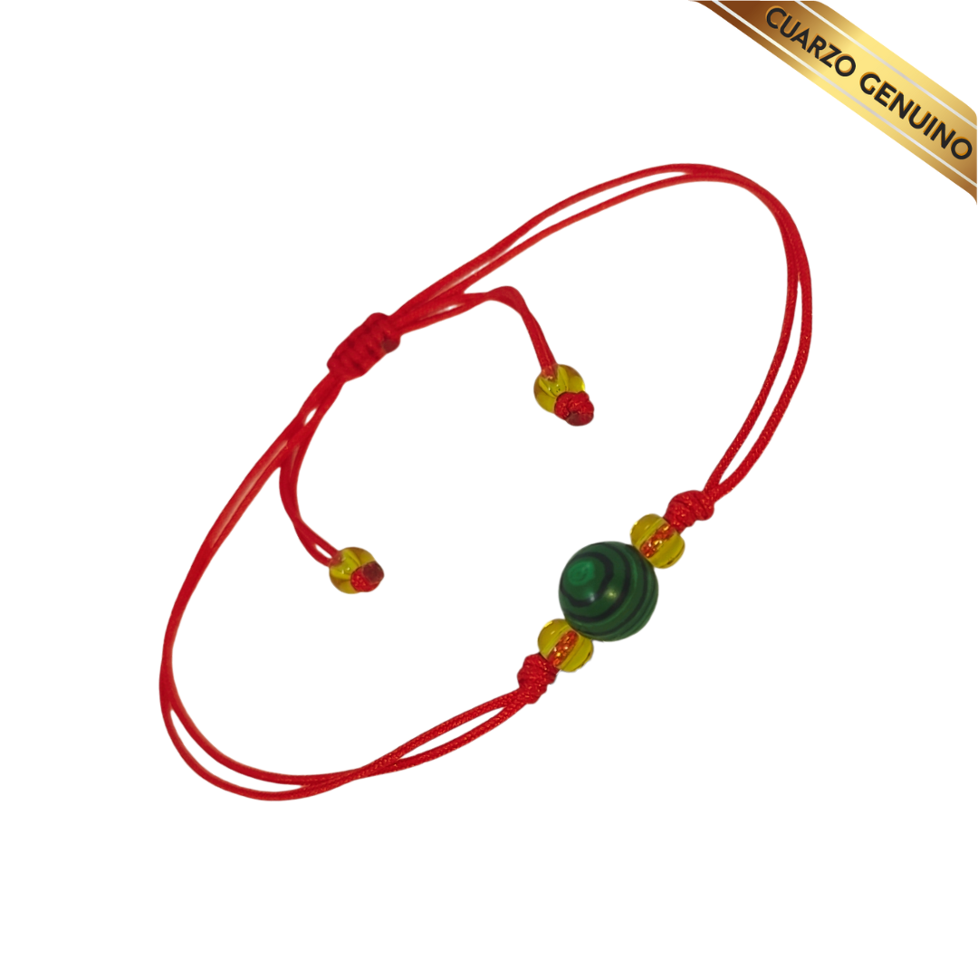 Pulsera Hilo Rojo Liso 1 Cuarzo Malaquita Verde