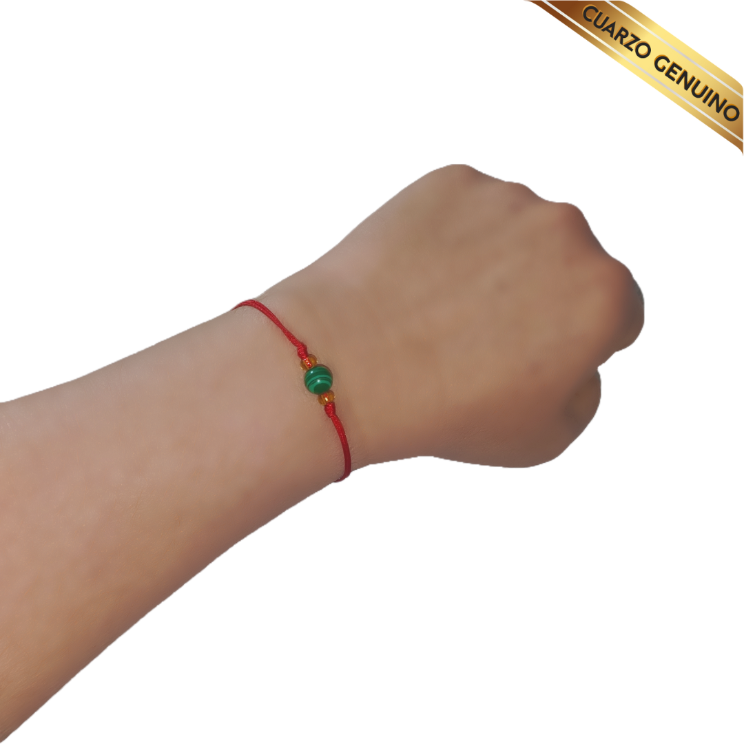 Pulsera Hilo Rojo Liso 1 Cuarzo Malaquita Verde