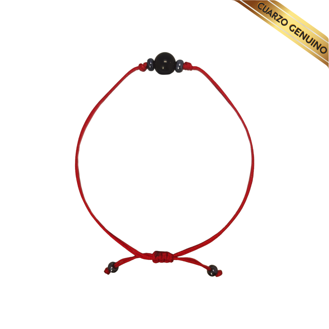 Pulsera Hilo Rojo Liso 1 Cuarzo Obsidiana Negra