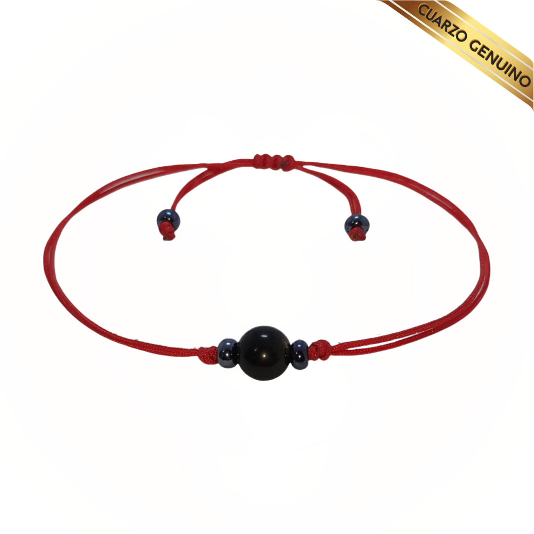 Pulsera Hilo Rojo Liso 1 Cuarzo Obsidiana Negra