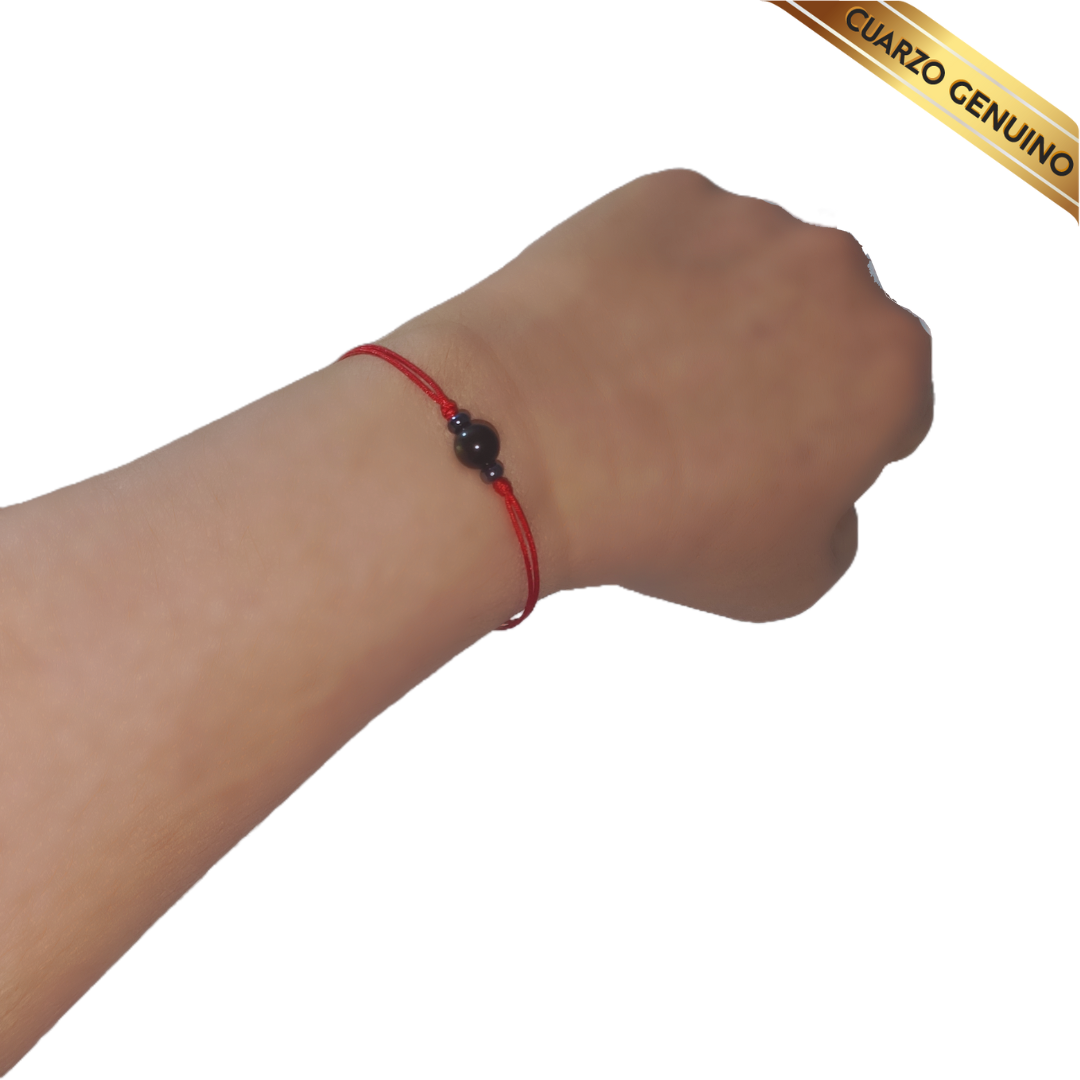 Pulsera Hilo Rojo Liso 1 Cuarzo Obsidiana Negra