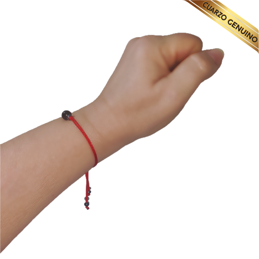 Pulsera Hilo Rojo Liso 1 Cuarzo Obsidiana Negra