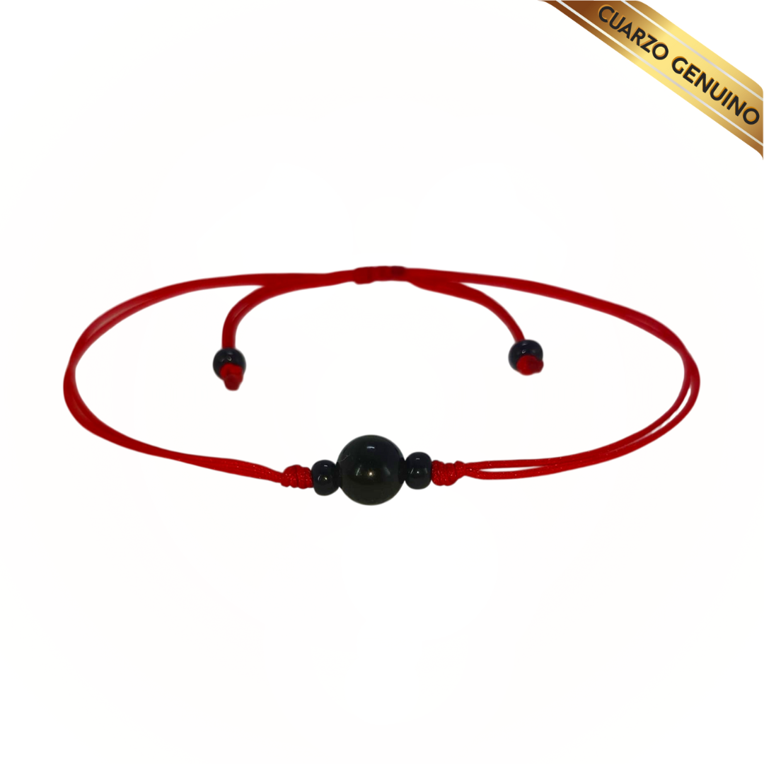 Pulsera Hilo Rojo Liso 1 Cuarzo Obsidiana Negra