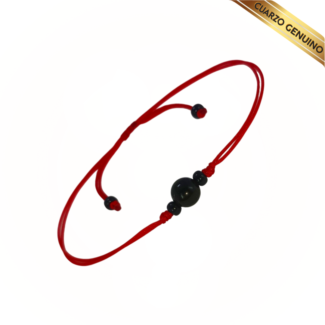Pulsera Hilo Rojo Liso 1 Cuarzo Obsidiana Negra