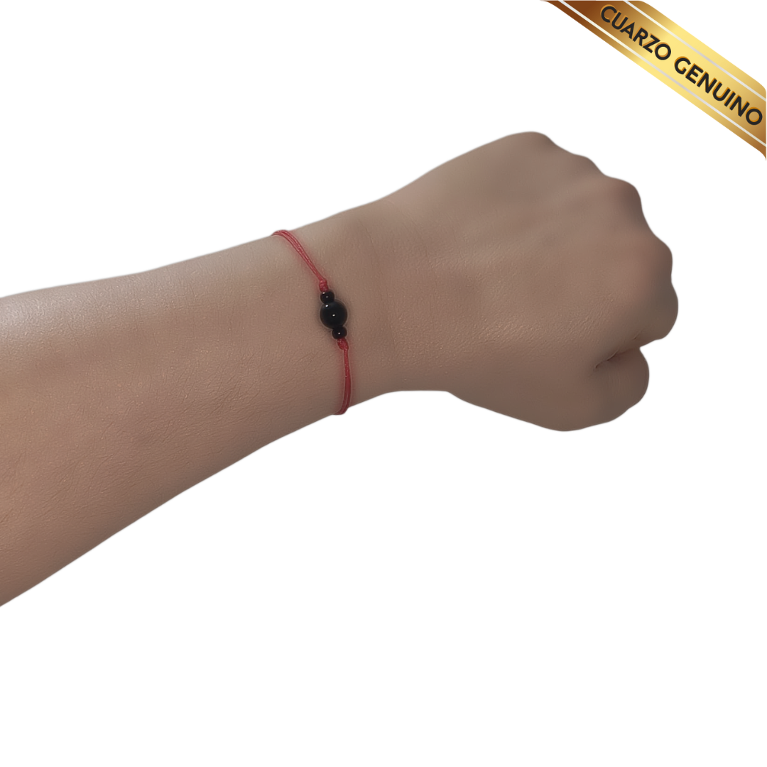 Pulsera Hilo Rojo Liso 1 Cuarzo Obsidiana Negra