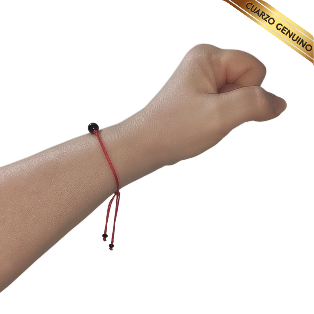 Pulsera Hilo Rojo Liso 1 Cuarzo Obsidiana Negra