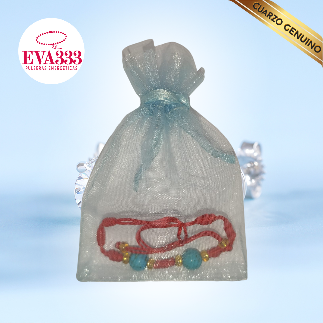 Pulsera Hilo Rojo 7 Nudos 2 Cuarzo Turquesa (6 Chaquira Dorada)