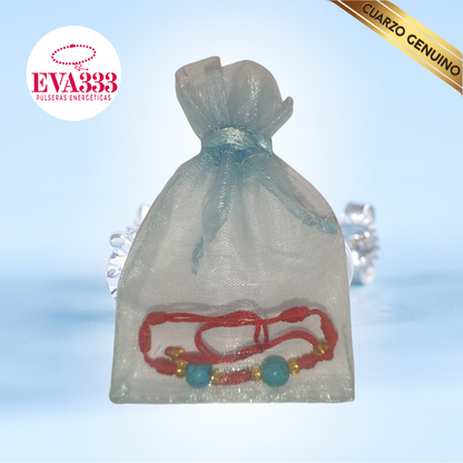 Pulsera Hilo Rojo 7 Nudos 2 Cuarzo Turquesa (6 Chaquira Dorada)