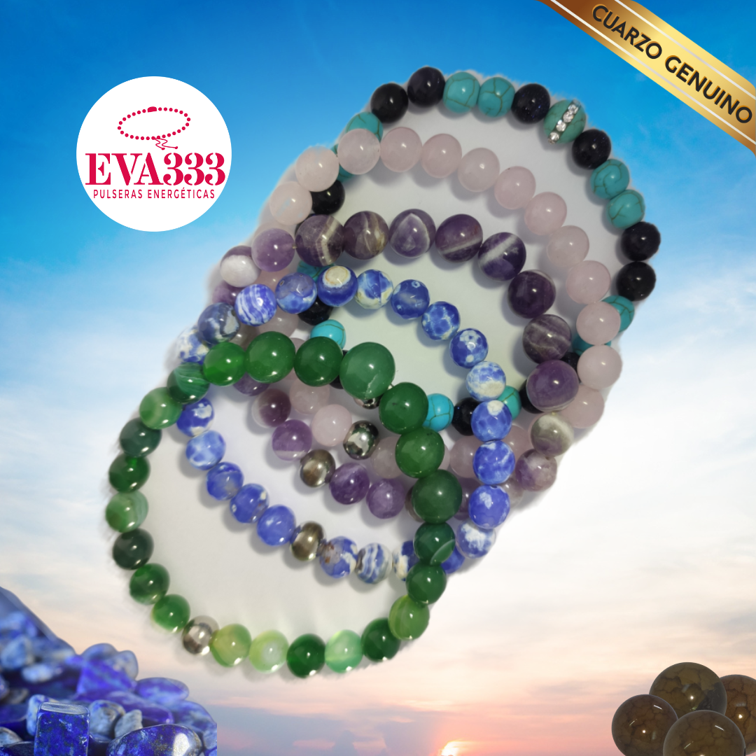 Pulsera Cuarzo Lapislázuli y Obsidiana N° 8-12