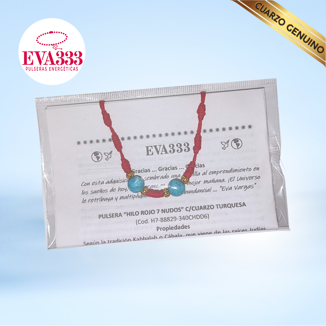 Pulsera Hilo Rojo 7 Nudos 2 Cuarzo Turquesa (6 Chaquira Dorada)