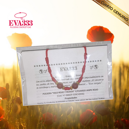 Pulsera Hilo Rojo 7 Nudos 2 Cuarzo Jaspe Rojo (6 Chaquira Dorada)