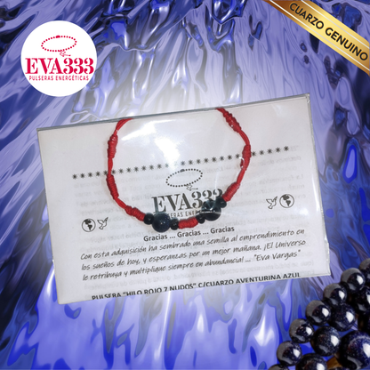 Pulsera Hilo Rojo 7 Nudos 2 Cuarzo Aventurina Azul (6 Chaquira Negra)
